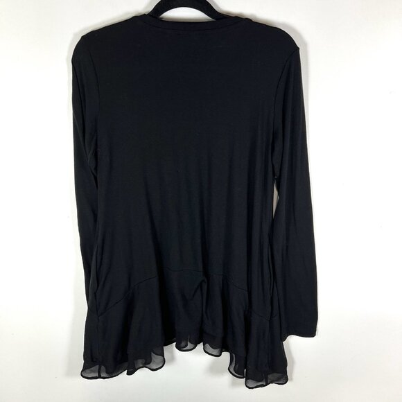 LOGO by Lori Goldstein Black Tunic Tee Slub Knit Ruffle Hem Womens Size Small - Picture 8 of 10